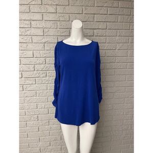 Susan Graver Women Royal Liquid Knit Ruched Drawstring Long Sleeve Top Size S
